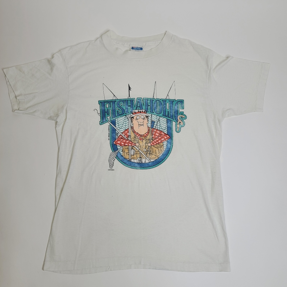 Vintage Fishaholic's Fisherman Lure Bait Tshirt L